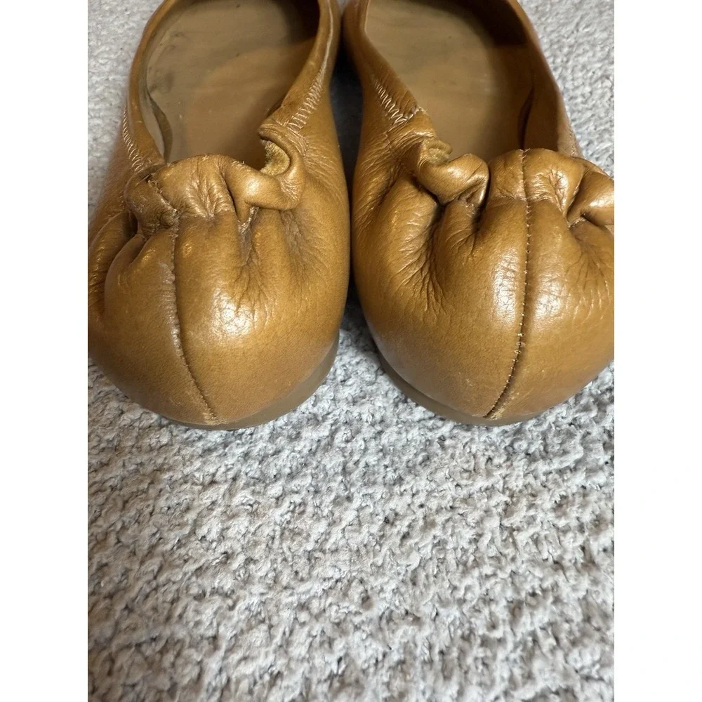 TORY BURCH Flats Minnie Travel Ballet Shoe Women 8M Tan Genuine Leather Logo
